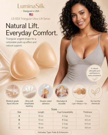 LuminaSilk Dreieckige Push-Up Silikon-Brustpolster – Unsichtbare Lift-Pads für tiefes Dekolleté & natürliche Form | Größen A-D