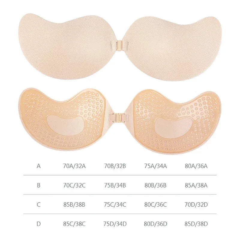 Sexy Women Invisible Push Up Bra Self-Adhesive Silicone Bust Front Closure Sticky Bra Skin Backless Strapless Bra