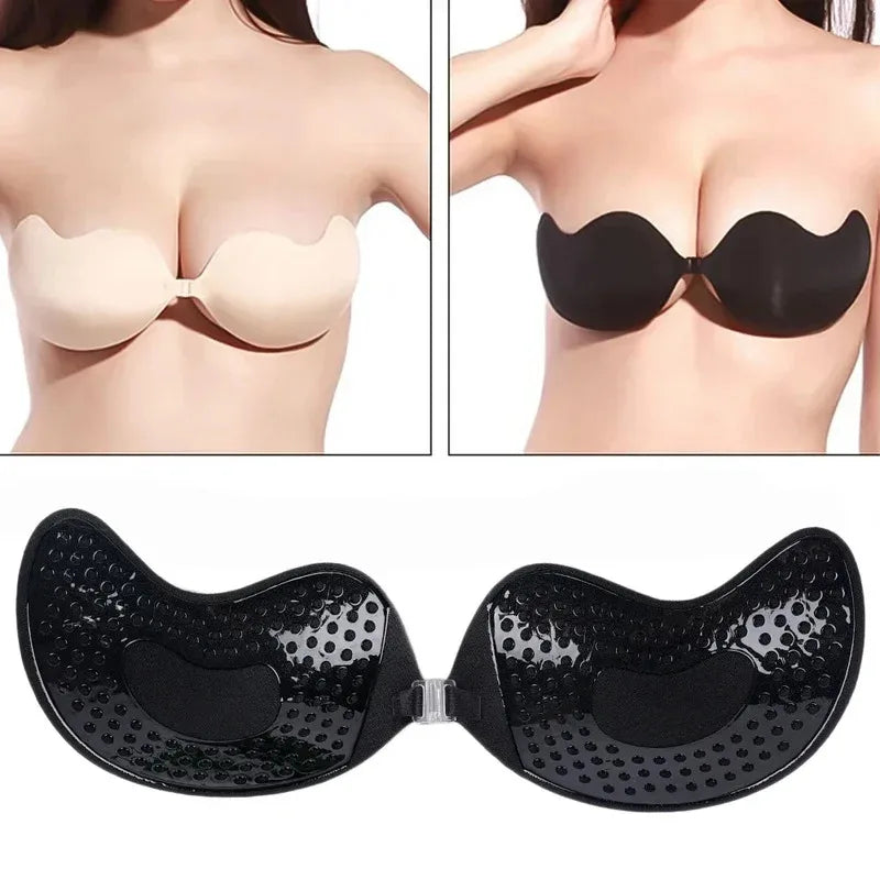 Sexy Women Invisible Push Up Bra Self-Adhesive Silicone Bust Front Closure Sticky Bra Skin Backless Strapless Bra